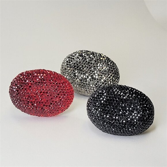 SILVER Grey Fashion Ring Oval Large Rhinestone Sparkly Bling Stretch Band Ring - Picture 5 of 12